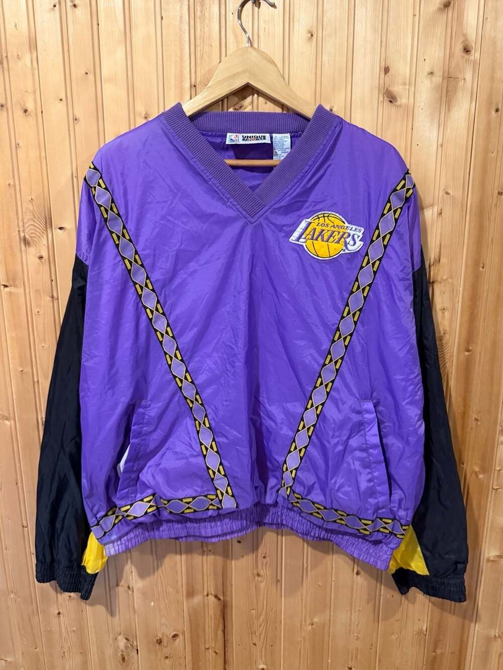 Vtg 90s Unique Sports Los Angeles Lakers NBA Pullover Windbreaker Jacket Sz L